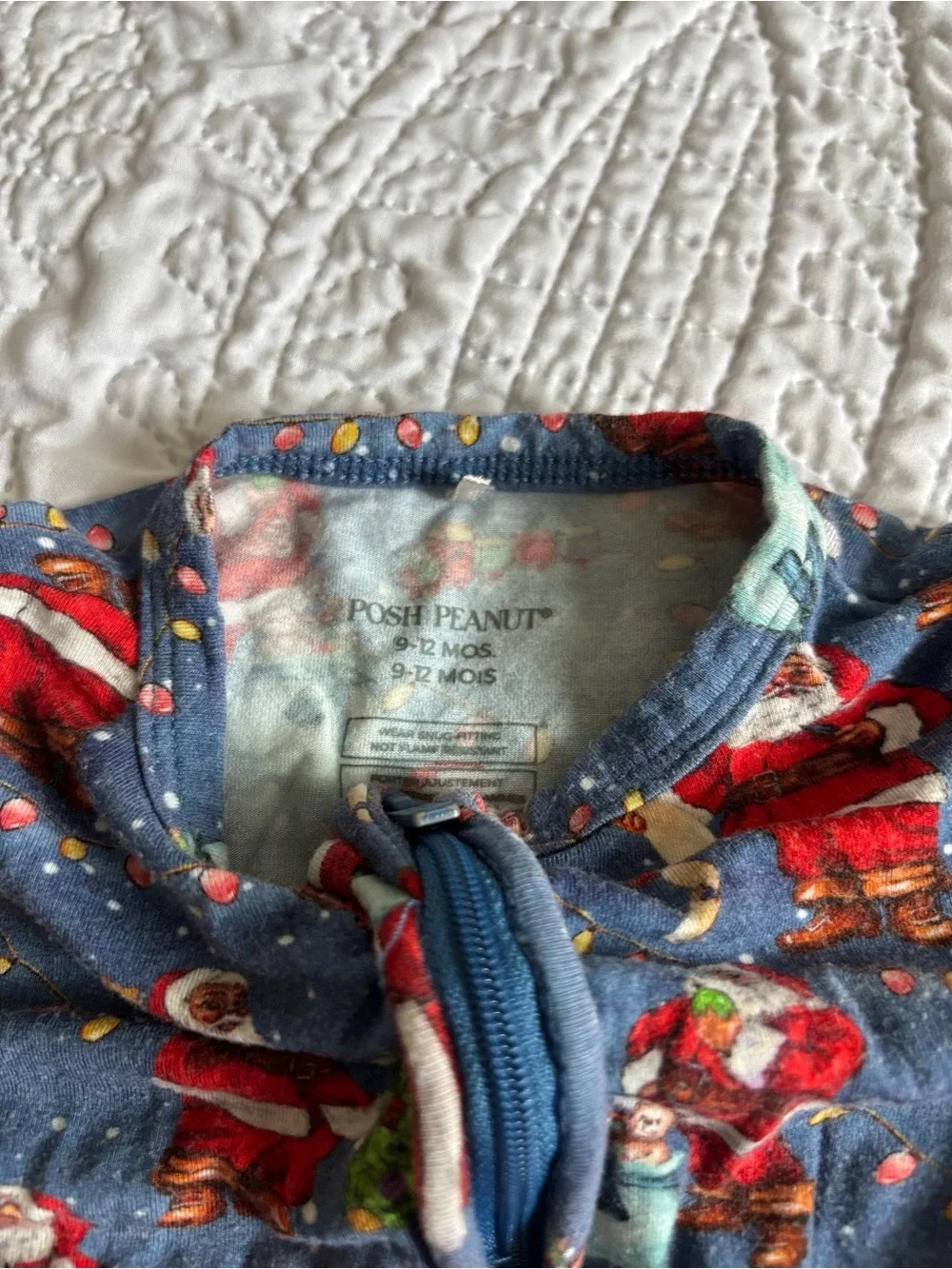 Posh Peanut Bamboo Blue Santa Print Footed One-Piece